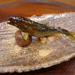 柚木元 - 天竜川の子持ち鮎、栗の渋皮煮