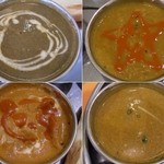 ロイヤルキッチン - ほうれん草チキン(左上)、豆(右上)、バタチキ(左下)、キーマ