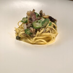 テアトロ ディ マッサ - これすごく美味しかった！茗荷とオクラと貝のタヤリン。ソースのお出汁感がすごく美味しかった。ここのシェフは雉出汁をいただいた時も思ったけれど、この出汁をとって使うのがすごく上手だと思うしすごく美味しい。