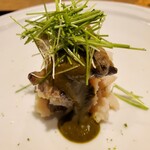 御幸町 田がわ - 蒸し鮑、肝のソースで。