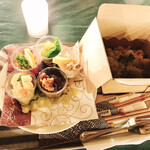 山藤ぶどう園 - 前菜の盛り合わせとマッシュルームと白ワインピラフ