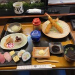 千代寿司 - 大海老ふりゃー二本の寿司ランチ 1980円税込み