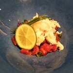 焼肉 喰心 - ずわい蟹とかぼすを添えて  ユッケ