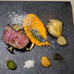 厨翠山   - 摩周湖和牛のロース、鮑添え