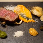 厨翠山   - 摩周湖和牛のロース、鮑添え