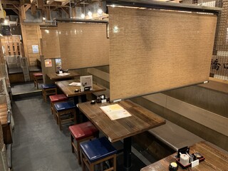 Jitokko Kumiai - １階テーブル席はテーブルの高さまで下りるロールカーテンが付いています。