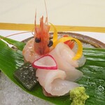 著莪の里 ゆめや - 〔夕食〕お造里（お造り）：甘海老、鯛、あら