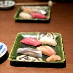 Sushi Tenkawa - 中トロ、白イカ、シンコ、甘エビ