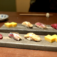 鮨 天川 - マグロ、しめ鯖(昆布乗せ)、穴子、玉子焼き