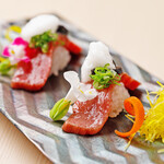 黒毛和牛焼肉きっしゃん北新地永楽町 松 - 和牛の炙りトリュフ寿司泡醤油で