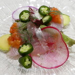 オステリア ティモーネ - 神津島 黒ムツのカルパッチョ サラダ仕立て