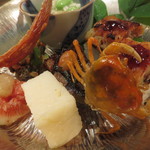 くろぎ - 鱧棒寿し  ばち子  無花果胡麻だれ掛け  枝豆と長芋の流しもの