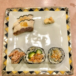 鮨処 多田 - 自家製鯨ベーコン アテ巻き クリームチーズ金山寺味噌漬け