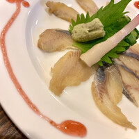 入谷鬼子母神門前のだや - うなぎの鮓〆うら梅造り
                    梅肉ソースが鰻のカタチに(^^)