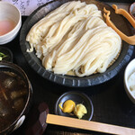 本格手打うどん 大河 - 鶏そぼろと茄子のつけめん（冷たいおうどん）（残りの２玉）