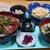居酒屋 かんぱい - 鉄火丼定食(鉄火丼、かけ蕎麦、サラダ、かぼちゃの煮物、鶏のタタキ、漬物、ワサビで500円)