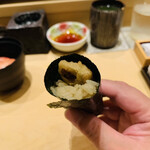 鮨 由う - ・煮穴子の天ぷらの手巻き