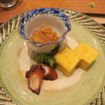 鮨 山浦 - 自家製塩辛、煮蛸、玉子