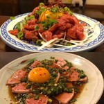 炭火焼肉ホルモンしま田 - 牛レアユッケ、タン生