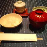 瀬里奈 - 魚沼産コシヒカリの白いご飯、お味噌汁、茶碗蒸し　その１です。