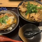 純愛うどん なでしこ - 鶏天カレーうどん（￥1000）・味彩豚のミニカツ丼（￥550）