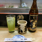 東寿し - 焼酎の緑茶割りで晩酌です