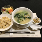 中国料理 景山 - 貝柱と青菜の塩あんかけつゆそば&豚挽肉と高菜の炒飯（1150円）