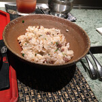 近江牛専門店れすとらん松喜屋 - ガーリックライス、シンプルに、みじん切りガーリック、お肉、ネギだけで。