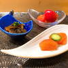 Ginza Masaki - 自家製明太子、クラゲの醤油漬、フルーツトマト