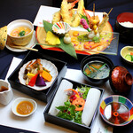 Appetizer vegetables and colorful fried set