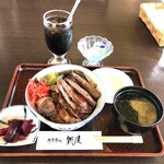 Oshokujidokoro Chouya - 常陸牛サーロインステーキ丼+アイスコーヒー