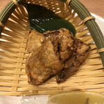 薩摩魚鮮 - 鰹腹皮の竜田揚げ５２８円。凄く期待して注文したせいか。。。硬くて塩っぱくて残念です（；＿；）