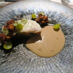 山口県産クエのポワレ　新銀杏 　ドライトマトと胡桃　そのエマルジョンソース