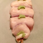 オオクサ - つくば茜鷄のささみサビ焼きからスタート　最近定番になってます　あっさりしているのに味が濃いんです