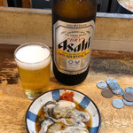 立飲み たきおか - ビール(大瓶)＋カキ酢