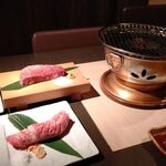 一休亭 - ●近江牛 焼肉 超厚切フィレ 5,500円 (税別) ＋元祖ドラゴンロース 1,980円 (税別)