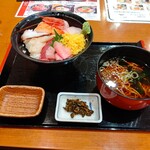 海鮮茶屋 一鮮 - 【2020.10.19(月)】海鮮丼麺セット(温かいそば)1,210円