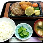 えちぜんグリル - ハンバーグとカニコロッケ盛合せ定食【Aug.2020】