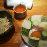 うさぎと亀 - 松茸の釜飯、お新香