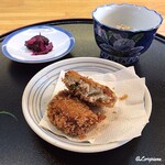 Shikino Aji Chinri Yuutei - 北上ｺﾛｯｹ､柴漬け､蕗と鯖生利節の含め煮