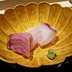 にい留 - お造り　真鯛・鰤　