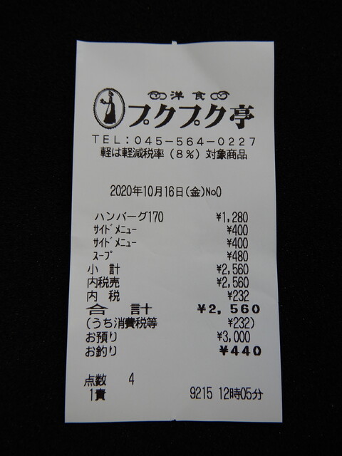 プクプク亭 - 洋食を4品いただき、2,580円でした。満足です。