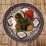 御料理 寺沢 - 新銀杏素揚､鴨ﾛｰｽ､蛸桜煮､松茸と野蜀葵､丸十蜜煮､太刀魚焼､ﾎﾛﾎﾛ鳥 白ﾚﾊﾞｰ味噌漬､無花果