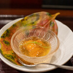 鳥田中 - 2020.10 黒さつま鶏と丸鶏の冷製鶏スープ 北海道アカウニ