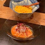 やまぐち - フルーツトマトのカッペリーニ 北海道のボタン海老 カラスミ掛け