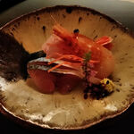 冨久屋 - お造り（アラ、ボタンエビ、生サバ）