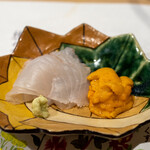 うを徳 - 2020.10 お造り（余市松皮鰈、浜中バフンウニ）