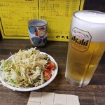 やへい - ミニサラダ、生ビール