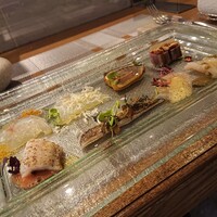 prospero - いろいろな魚介の前菜（鱧、目光、平貝、本つぶ貝、コチ、メバル、鰆、本鮪）