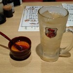 三陸海鮮酒場 浜来 - お通しの茶碗蒸しとハイボール